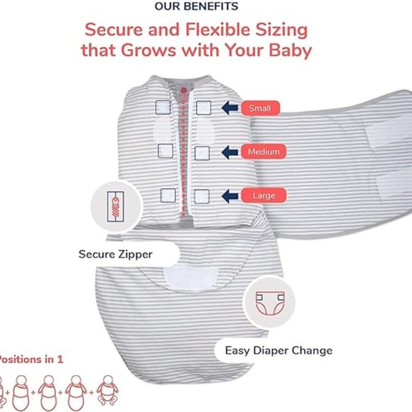 Embe 2 Way Swaddle - Gray Stripes - Picture 6 of 6